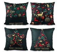 Natale Federe Cuscini, 4PCS Copricuscini Natalizi, Cuscini Natale Divano, Christmas Fodere per Cuscini,45x45cm Cuscini Natalizi per Sedie con Cerniera Nascosta,Fodere per Cuscini Auto Giardino divano