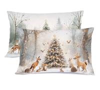 Natale Federe Cuscini Letto 50x80 Cervo Copricuscino Letto Lino Copriguanciale con Cerniera Copri Cuscino Cervicale per Dormire Copricuscini Federe Lavabili Lavatrice Decorazioni Natalizie G - 505