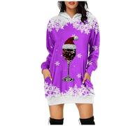 Natale Felpa Lunga con Cappuccio Donna, Natalizio Felpe Lungo Donna Invernale, Ugly Christmas Sweaters Natalizie Sweatshirt Comodo con Motivo Natalizi Maglietta Ideale per Natalizi Feste E Regali