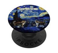 Natale festivo per amanti dei gatti della notte stellata PopSockets PopGrip Adesivo