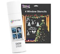 Natale Finestra Decorazioni Artificiale Neve Spray 300ml E 4 Confezione Stencil