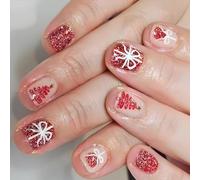 Natale Fiocchi Di Neve Chiodi Francesi Set Press Su Nails Square Short False Nails Per Vacanze E Riunioni