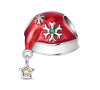 Natale Fiocco di Neve Cappello Perline Fascino, 925 Argento Sterling Fascino Braccialetto Accessorio, Compatibile con Braccialetto Pandora Neckalce