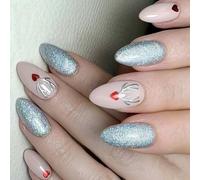 Natale Full Covers Stick On Nails Alci Premere sulle unghie Mediums Mandorla Unghie finte Inverno Unghie Artificiali Per L'inverno