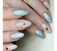 Natale Full Covers Stick On Nails Alci Premere sulle unghie Mediums Mandorla Unghie finte Inverno Unghie Artificiali Per L'inverno