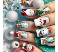 Natale Full Covers Stick On Nails Alci Premere sulle unghie Pupazzo di neve Unghie finte Santa Unghie Artificiali Per L'inverno
