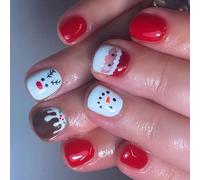 Natale Full Covers Stick On Nails Alci Premere sulle unghie Pupazzo di neve Unghie finte Santa Unghie Artificiali Per L'inverno