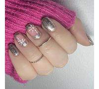 Natale Full Covers Stick On Nails Breve Unghie finte Scintillanti Unghie Artificiali Fiocco di Neve Premere Su