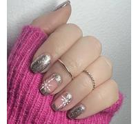 Natale Full Covers Stick On Nails Breve Unghie finte Scintillanti Unghie Artificiali Fiocco di Neve Premere Su