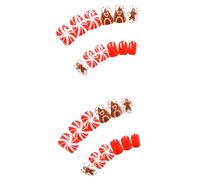 Natale Full Covers Stick On Nails Cartoon Gingerbreads Man Unghie finte Candy Cane Cioccolato Casa Premere Su Pan di Zenzero Uomo Stampa Chiodo Unghie Falso Natale Copertura Completa Stick