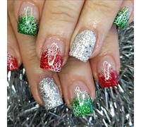 Natale Full Covers Stick On Nails Fiocco di neve Premere Su Unghie Breve Piazza Falso Artificiale Per L'inverno Natale Falso Breve Quadrato Press Copertura Completa