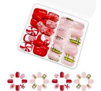 Natale Full Covers Stick On Nails Strisce Premere Breve Quadrato Falso Artificiale Con Albero Press Copertura Completa Stick Breve Quadrato Falso