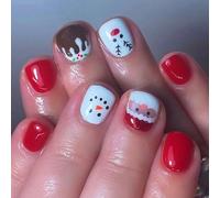 Natale Full Stick On Nails Elks Press Su Unghie Pupazzo Di Neve Unghie Finte Santa Artificiali Per L'Inverno