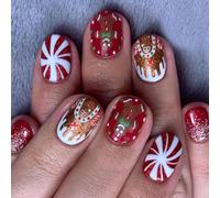 Natale Full Stick Su Chiodi Candy House Stampa Su Unghie Le Unghie Finte Gingerbread Uomo Chiodi Artificiali Glitter