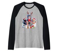 Natale Gatti Famiglia Renna Babbo Natale Cappelli Neve Candy Cane Maglia con Maniche Raglan