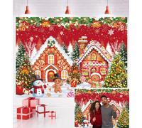 Natale Gingerbread House Backdrop Inverno Felice Albero di Natale Gingerbread Snowman Fotografia Sfondo Bambini Adulti Inverno Festa di Vacanza Famiglia Rosso Decorazione Tema di Natale