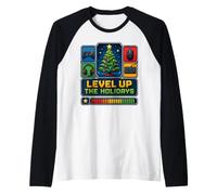 Natale Gioco Livello Up Vacanze Divertente Gamer Natale Maglia con Maniche Raglan