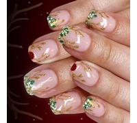 Natale Glitters Unghie finte 24 pezzi rosso Babbo Natale dorato cervo modelli di facile applicazione ABS materiali partito manicure Natale glitter dorati premere sul chiodo