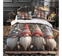 Natale Gnomes Set Di Copripiumino morbida microfibra 3 Pezzi stampa di 3D con federa Festive Holiday Decor Set Di Copripiumino con federa per cuscini traspirante for ragazzi Single（140x200cm）