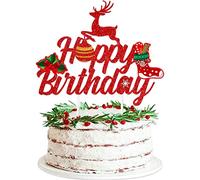 Natale Happy Birthday Cake Topper Glitter Christmas Elk Cake Topper Decorazioni Buon Natale Felice Anno Nuovo Xmas Birthday Party Decorations