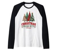 Natale Inizia con Cristo Cristo Messaggio di Fede Fredda Cristiana Maglia con Maniche Raglan
