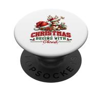 Natale inizia con Cristo Cristo Messaggio di fede fredda cristiana PopSockets PopGrip Adesivo