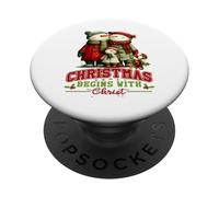 Natale inizia con Cristo Cristo Messaggio di fede fredda cristiana PopSockets PopGrip Adesivo