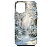 Natale Inverno Stained Glass Holiday Snowy Forest Alberi Custodia per iPhone 12/12 Pro