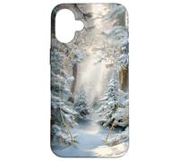 Natale Inverno Stained Glass Holiday Snowy Forest Alberi Custodia per iPhone 16 Plus