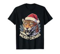 Natale Jaguar Leopard Merry Catmas Maglietta