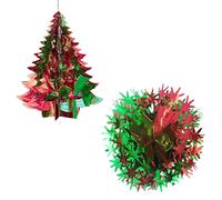 Natale Lamina Soffitto Decorazioni 2 Tono Verde/Rosso - 30cm Albero And Ball Set