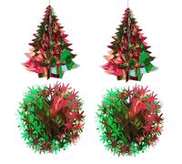 Natale Lamina Soffitto Decorazioni 2 Tono Verde/Rosso - Set 4 30cm Tree And Ball