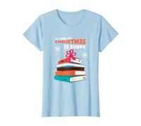 Natale Libri Leggere Bookworm Capodanno Babbo Natale Regalo Maglietta, Donna, Celeste, XS