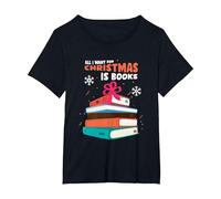 Natale Libri Leggere Bookworm Capodanno Babbo Natale Regalo Maglietta, Donna Plus-Size, Nero, 4X