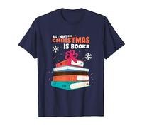 Natale Libri Leggere Bookworm Capodanno Babbo Natale Regalo Maglietta, Uomo, Navy, L