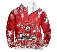 Natale Maglione Uomo Divertenti Natale Sweater Accogliente, Felpa con e Cerniera a Un Quarto in Pile a Tema Morbida e Termica Senza per Il Comfort delle Vacanze Abbigliamento Casual Invernale