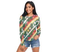 Natale Multi colore albero palla strisce donne vedere attraverso Tee Top estate casual maglia crop top, Palline per albero di Natale multicolore, L