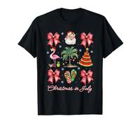 Natale nel Mese di luglio Coquette Bow Palm Tree Beach Summer Santa Maglietta