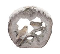 Natale Ornamento 2 Inverno Robins IN Un Albero Ceppo Con Brillantini Dettaglio
