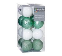 Natale Palline Infrangibili 16 Confezione 50mm Decorazione Albero Verde e Bianco