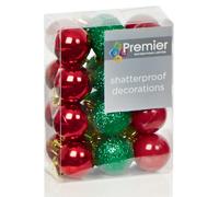 Natale Palline Infrangibili 24 Confezione 30mm Decorazione Albero Rosso e Verde