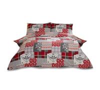 Natale Patchwork 100% flanella di cotone spazzolato Cuore Copripiumino Matrimoniale e 2 federe Set di biancheria da letto, colore: rosso/multicolore, King