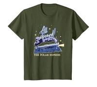 Natale Polar Express all Aboard Maglietta, Bambini, Oliva, 3 Anni