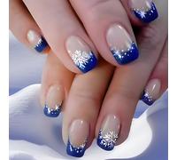 Natale Press On Nails Breve Piazza Falso Lucido Francese Punta Inverno Stick On Per Le Donne Manicure Decorazione Vacanza Party Unghie