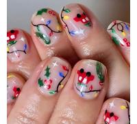 Natale Press On Nails Breve Piazza Falso Strisce di Luce Stick On Cartoon Auto Per La Ragazza Premere Su Cartoon Auto Inverno Copertura Completa Stick On