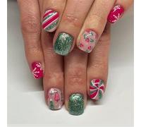 Natale Press On Nails Breve Piazza Unghie Finte Manucure 24Pcs Unghie Ornamento Lucido Artificiale Unghie Stick