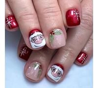 Natale Press On Nails Fiocchi di neve Falso Inverno Coperture Piene Bastone Santa Per La Donna Santa Natale Copertura Completa Stick Fiocchi di Neve Stampa