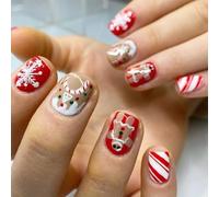 Natale Press On Nails Pan di zenzero uomo falso Candy House Full Covers Stick On Snowflake artificiale fiocco di neve artificiale Candy House falso pan di zenzero uomo premere su