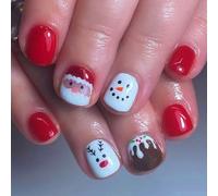 Natale Press On Nails Pupazzo di neve falso Santa Acrilico Bella Elks Full Covers Stick On Per Donna Pupazzo di neve Copertura Completa Stick On Nail Natale Falso Alce Premere On