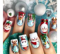 Natale Press On Nails Pupazzo di neve Unghie finte Bella Alci Coperture Piene Stick On Santa Falso Per La Donna Alce Natale Copertura Completa Stick Pupazzo di neve Stampa
